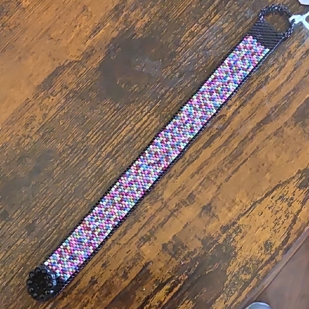 Colorful Hand Made Beaded Bracelet With Rosette Clasp